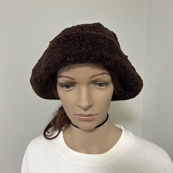 Vintage Y2K 90s Chenille Knit Fuzzy Soft Chocolate Bucket Hat Millenium …
